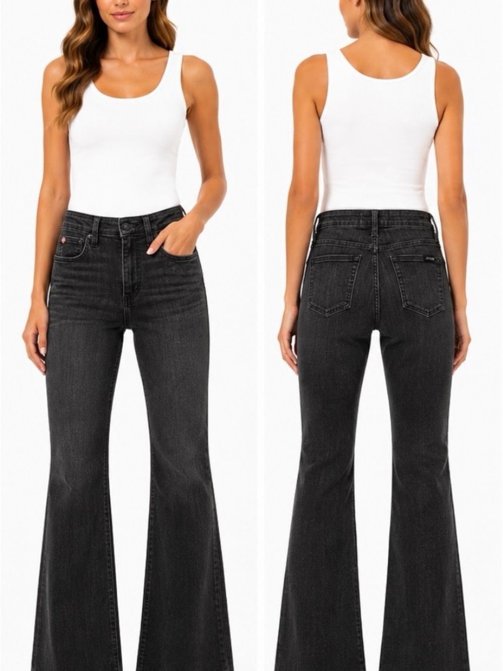 Joe's Jeans Black High-Rise Flare Wide Leg Jeans whiskered